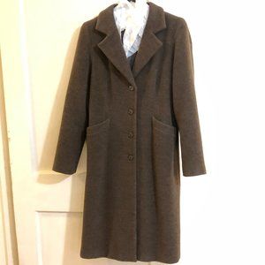 Agnes B Long Lined Wool Winter Coat, Medium, Taupe / Brown